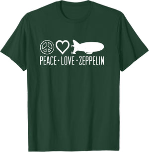 Peace Love Zeppelin Airship Retro Fans T-Shirt - T-Shirt | Forest