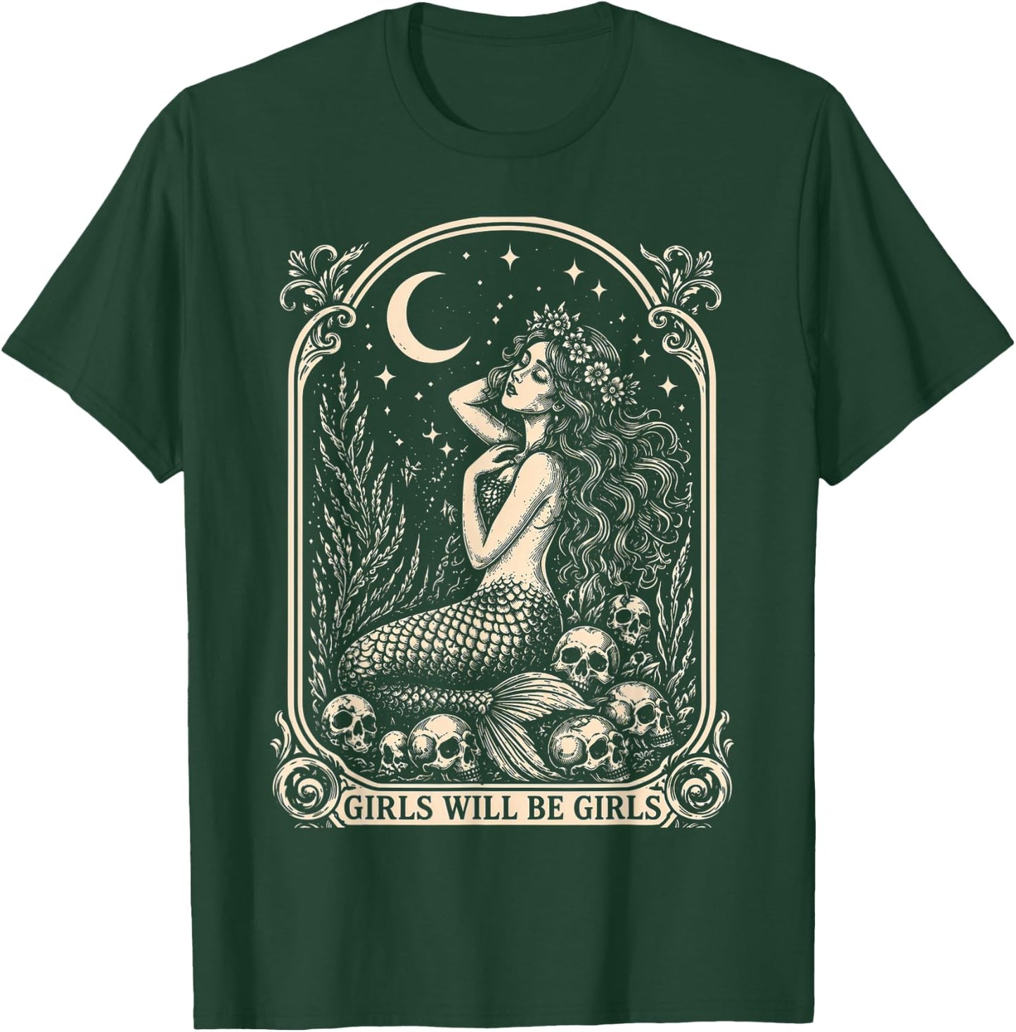 Vintage Mermaid Siren Girl Will Be Girls 4th of July T-Shirt - T-Shirt | Forest