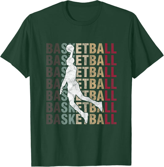 Retro Basketball Typography BBall Player Sports T-Shirt - T-Shirt | Forest