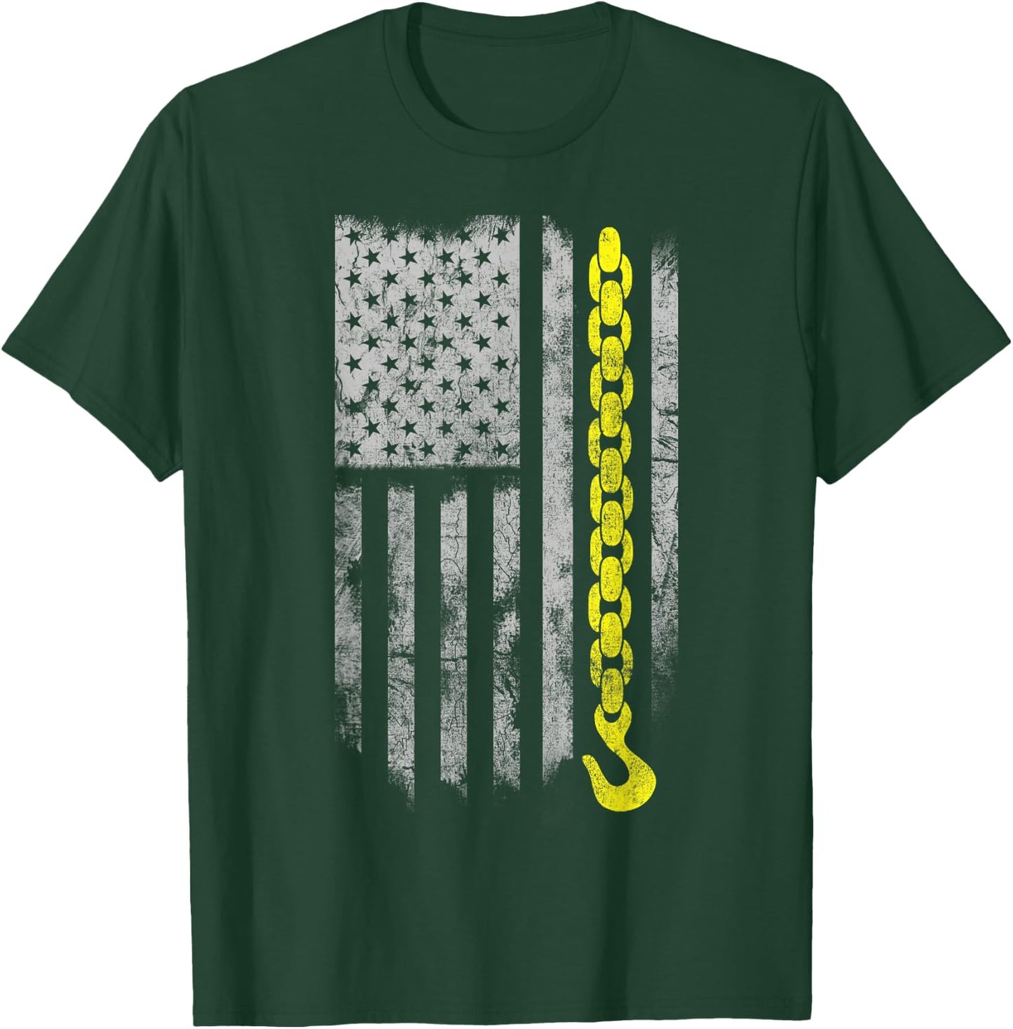 Yellow Tow Hook Chain Flag America Tow Truck Driver T-Shirt - T-Shirt | Forest