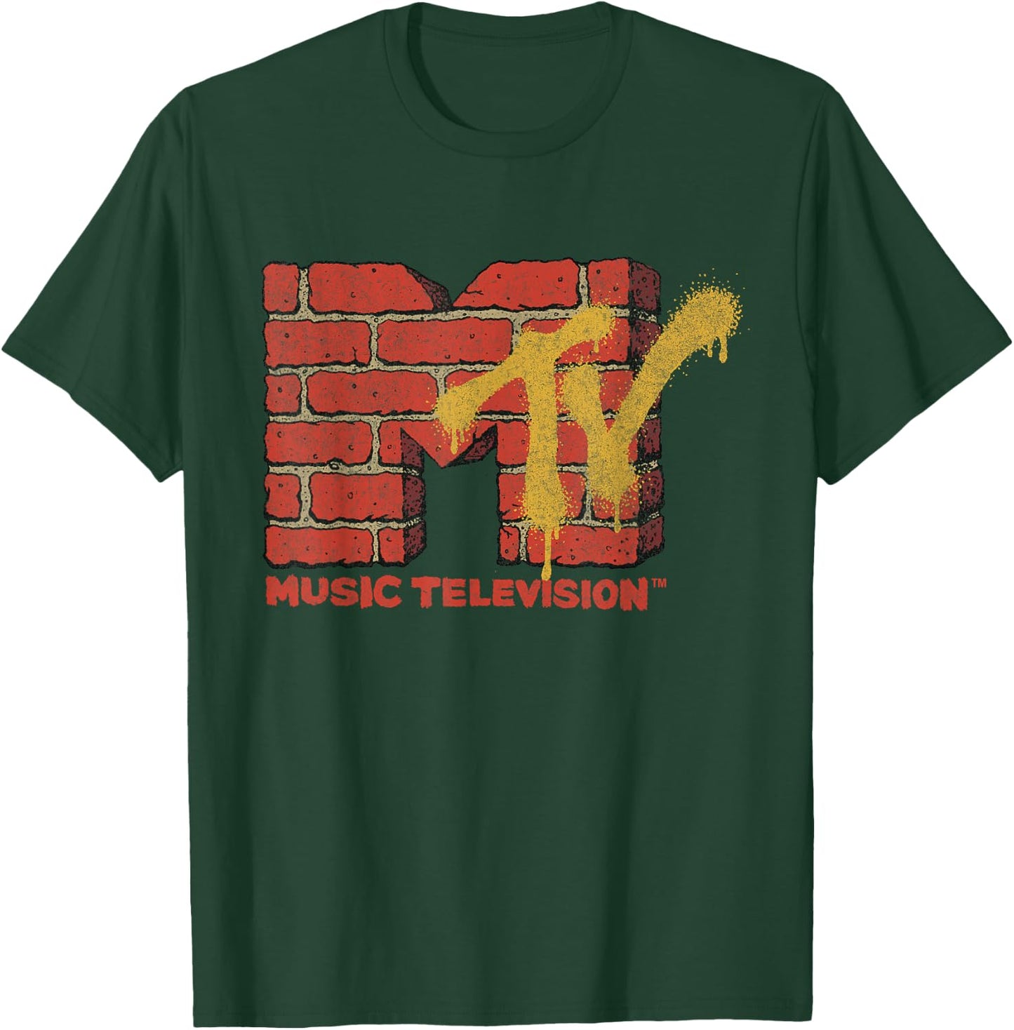 MTV Logo With Brick Wall And Spray Paint Treatment T-Shirt - T-Shirt | Forest