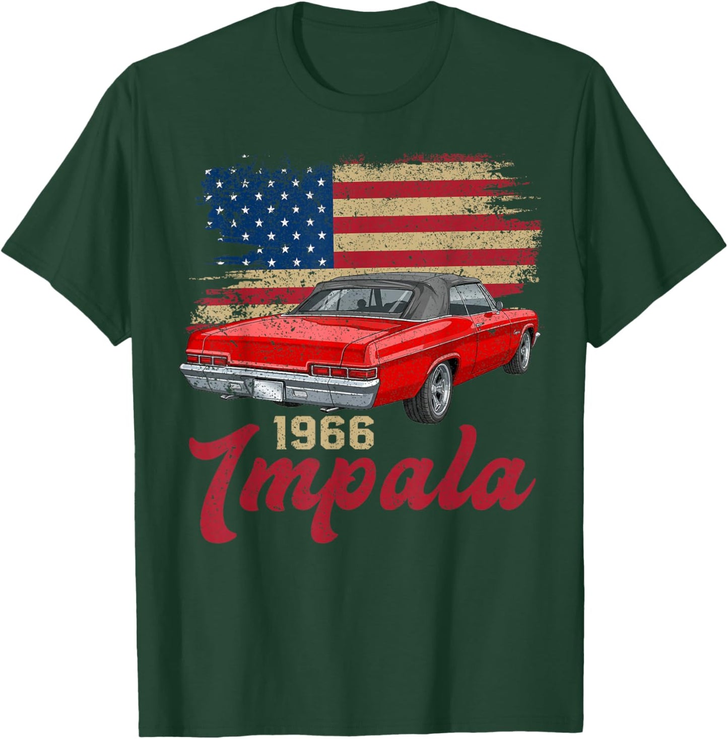 American Flag 1966 66 Impala Old School Muscle Car T-Shirt - T-Shirt | Forest