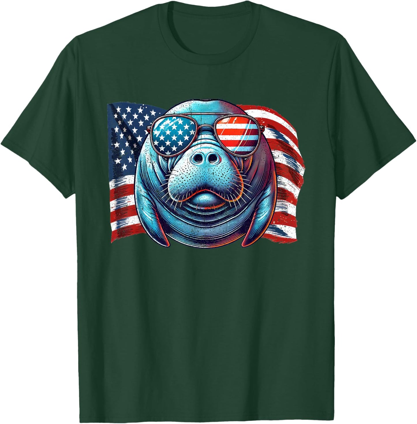 Vintage Manatee USA Flag Animals Lovers Patriotic Sunglasses T-Shirt - T-Shirt | Forest