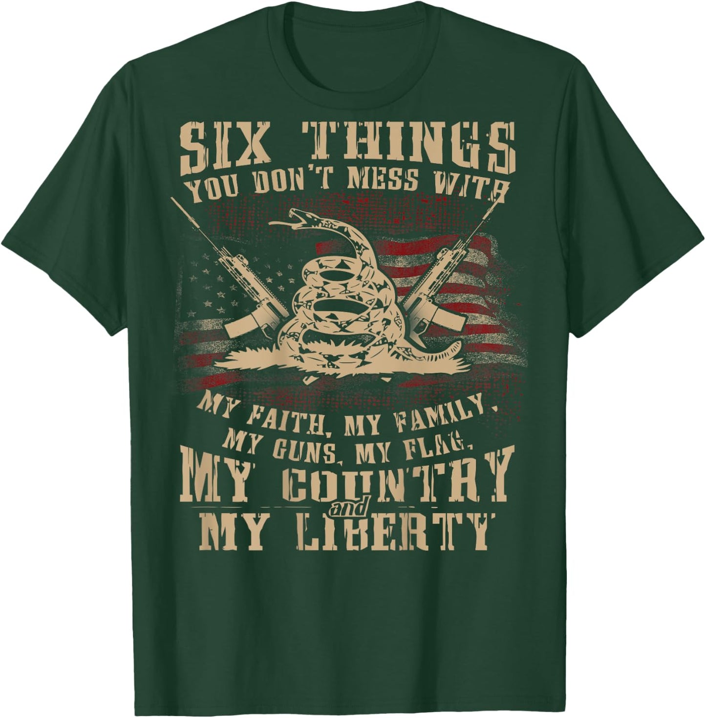Faith Family Guns Flag Country and Liberty Backprint T-Shirt - T-Shirt | Forest