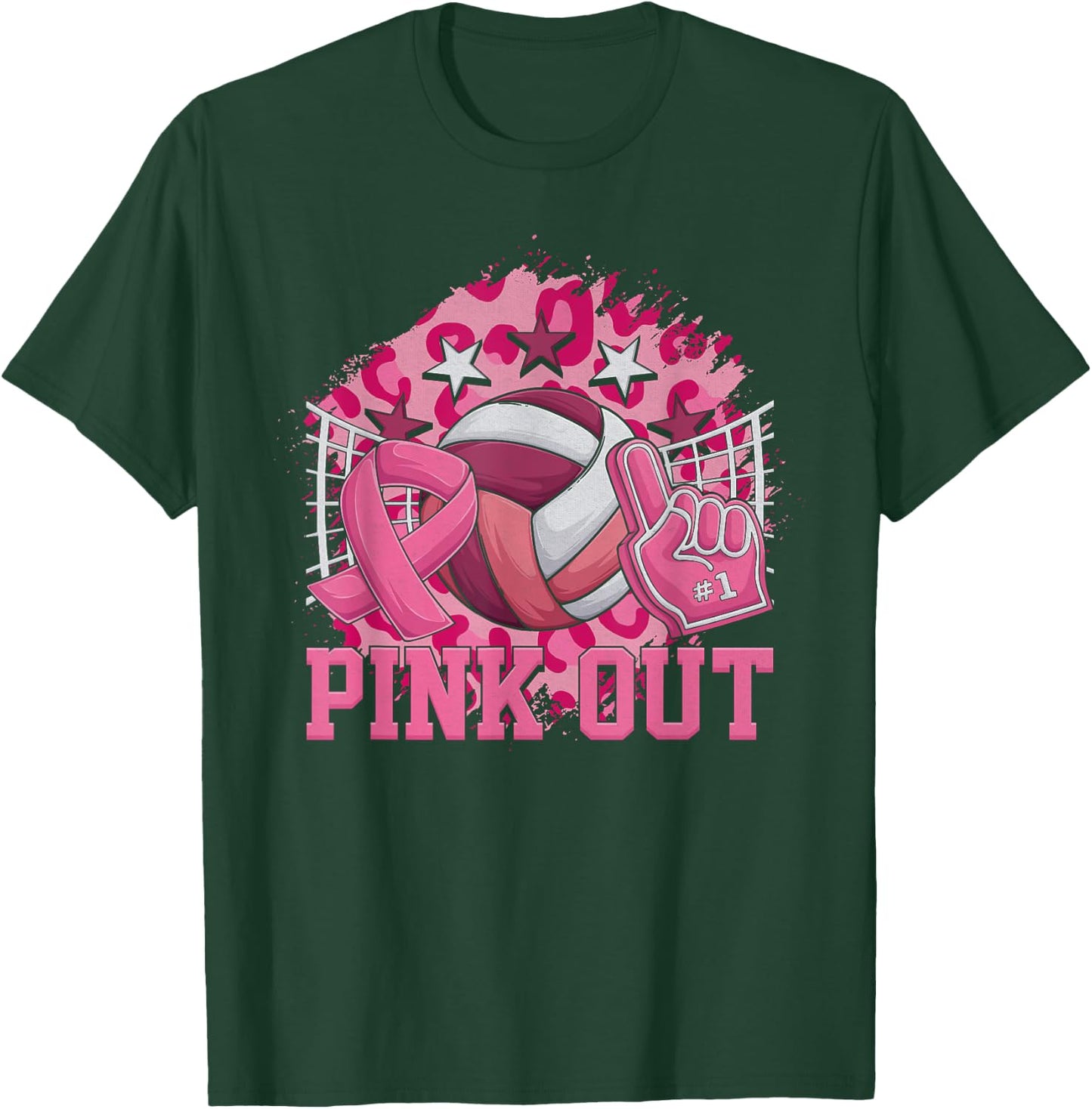 Pink Out Volleyball Pink Ribbon Breast Cancer Awareness T-Shirt - T-Shirt | Forest