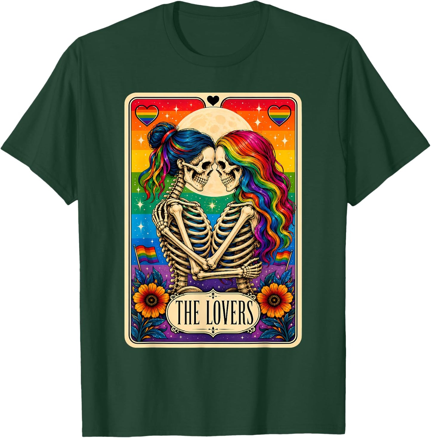 Tarot Card The Lovers Rainbow Kissing Lesbian Skeletons T-Shirt - T-Shirt | Forest