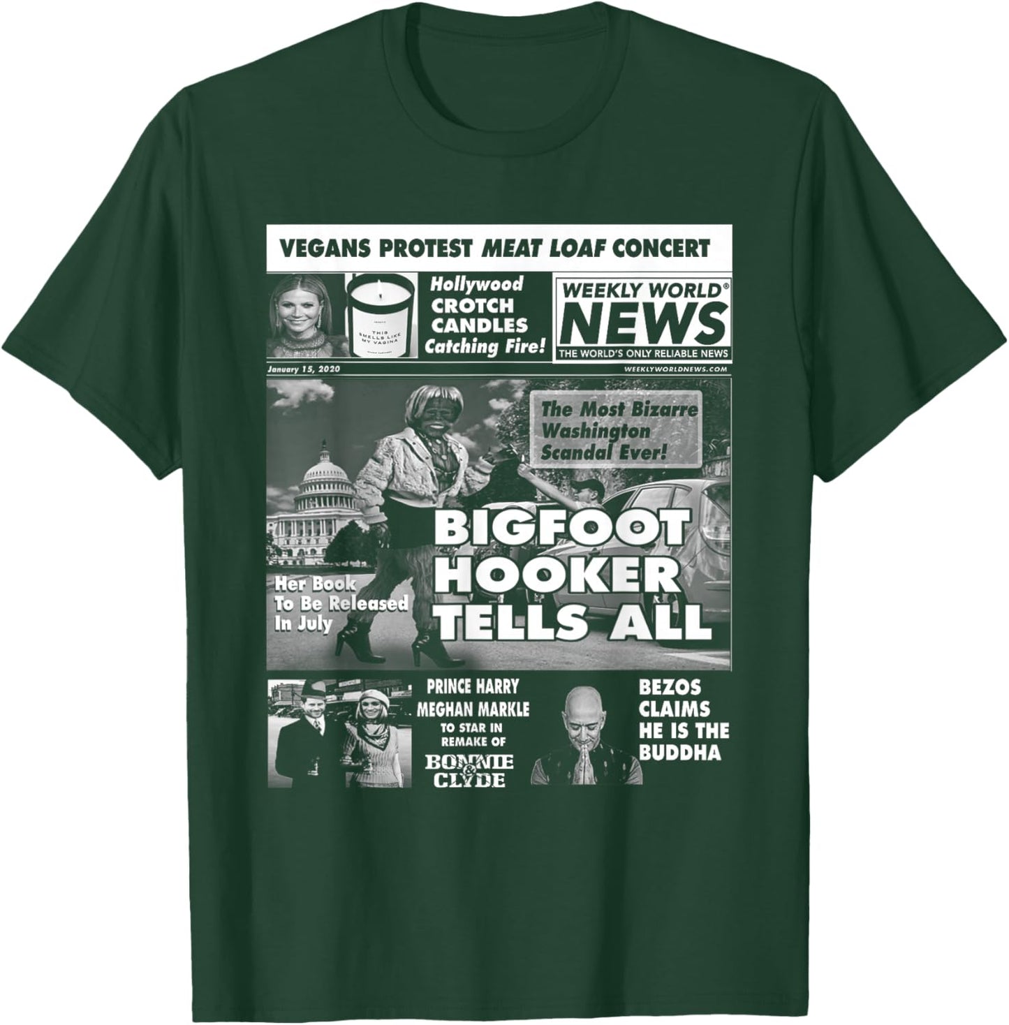 Weekly World News - Bigfoot Hooker Cover T-Shirt - T-Shirt | Forest