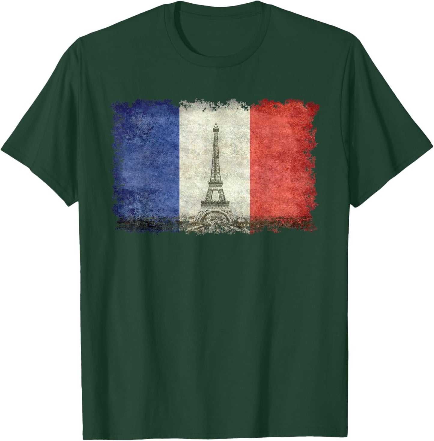 French Flag Vintage Postcard Style with Eiffel Tower T-Shirt - T-Shirt | Forest