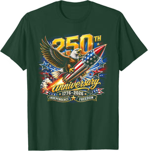 250th Anniversary 1776 2026 July 4th Patriotic Eagle T-Shirt - T-Shirt | Forest
