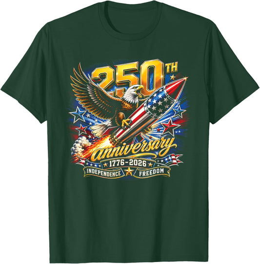 250th Anniversary 1776 2026 July 4th Patriotic Eagle T-Shirt - T-Shirt | Forest