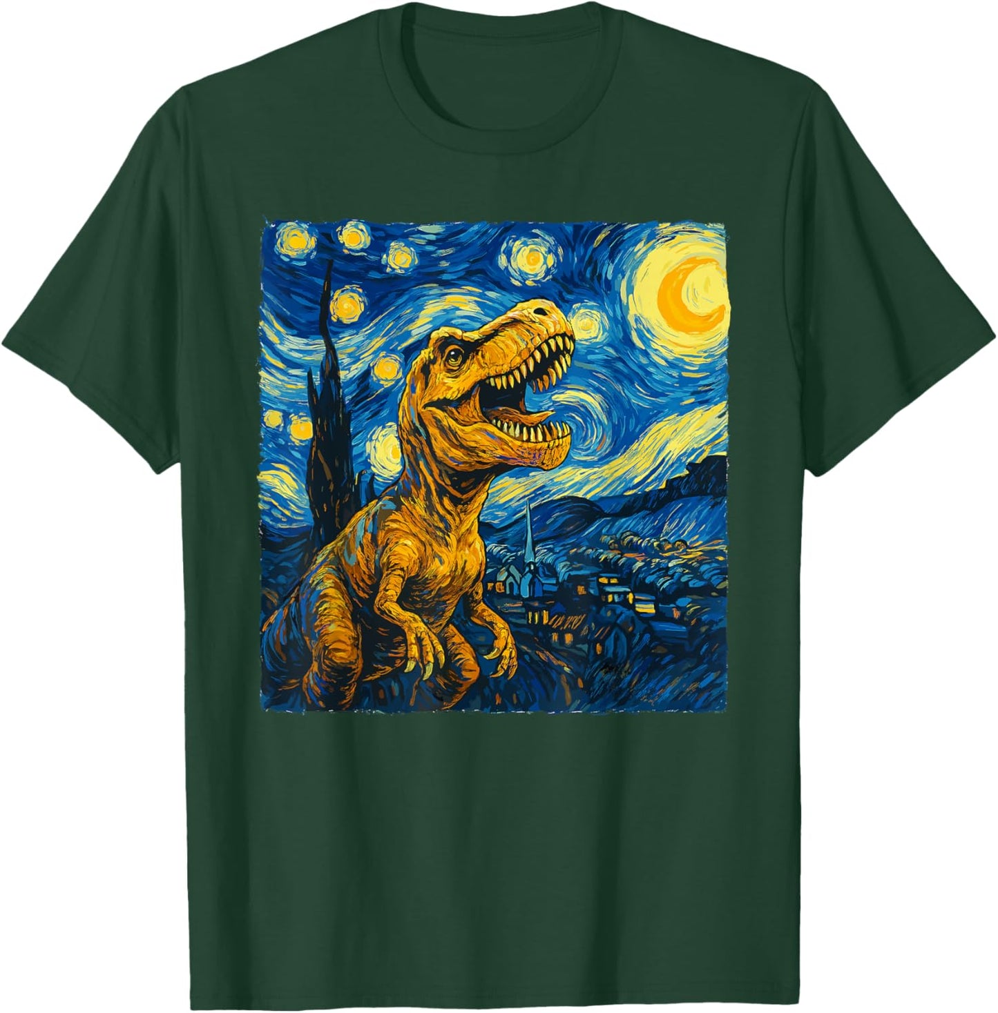 Trex Dinosaur Dino Van Gogh Style - Starry Night Kids T-Shirt - T-Shirt | Forest