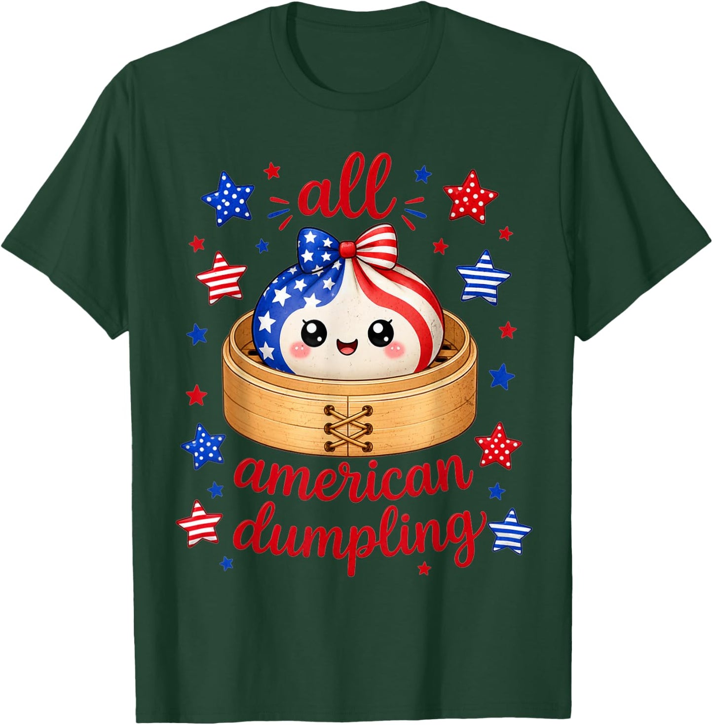 Kids Cute Striped All American Dumpling 4th of July Girls T-Shirt - T-Shirt | Forest