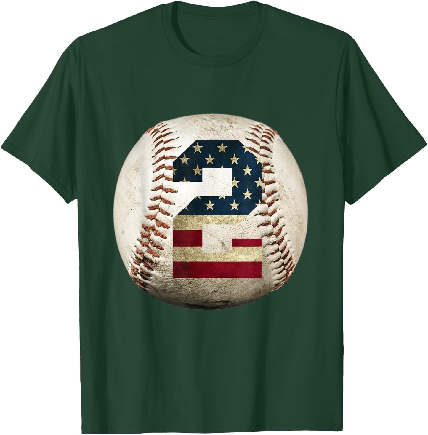 Baseball number 2 with American USA flag T-Shirt - T-Shirt | Forest