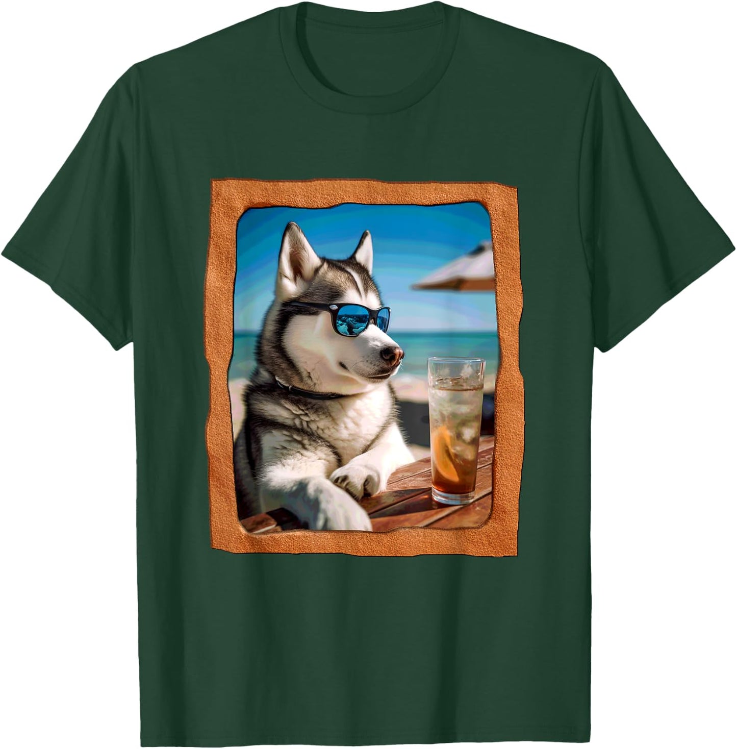 Husky with Sunglasses Enjoying Beach Time T-Shirt - T-Shirt | Forest