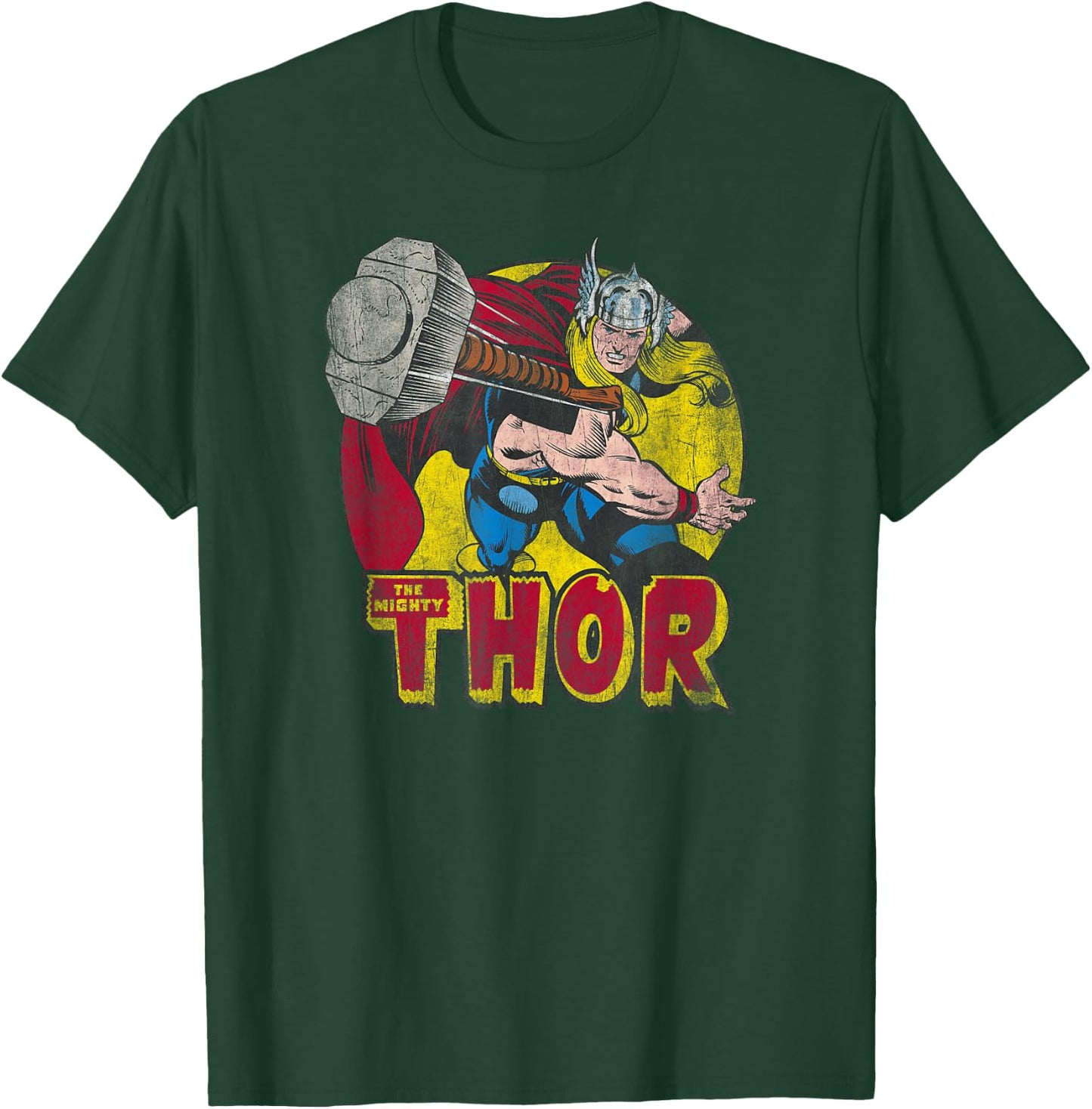 Marvel Mighty Thor Hammer Throw Vintage Graphic C1 T-Shirt - T-Shirt | Forest