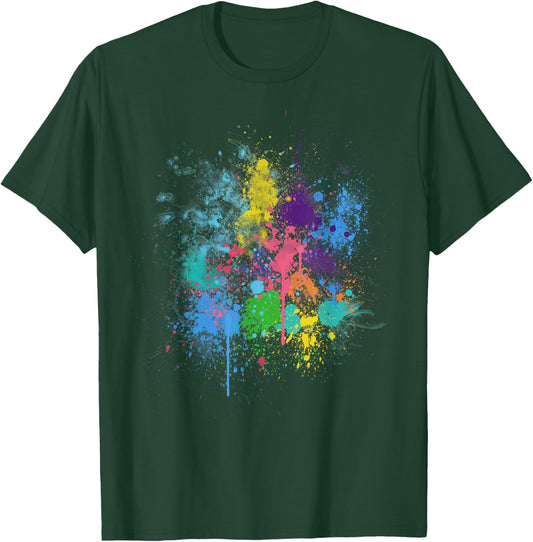 Pretty Abstract Paint Splatter Design Men Women Kids T-Shirt - T-Shirt | Forest