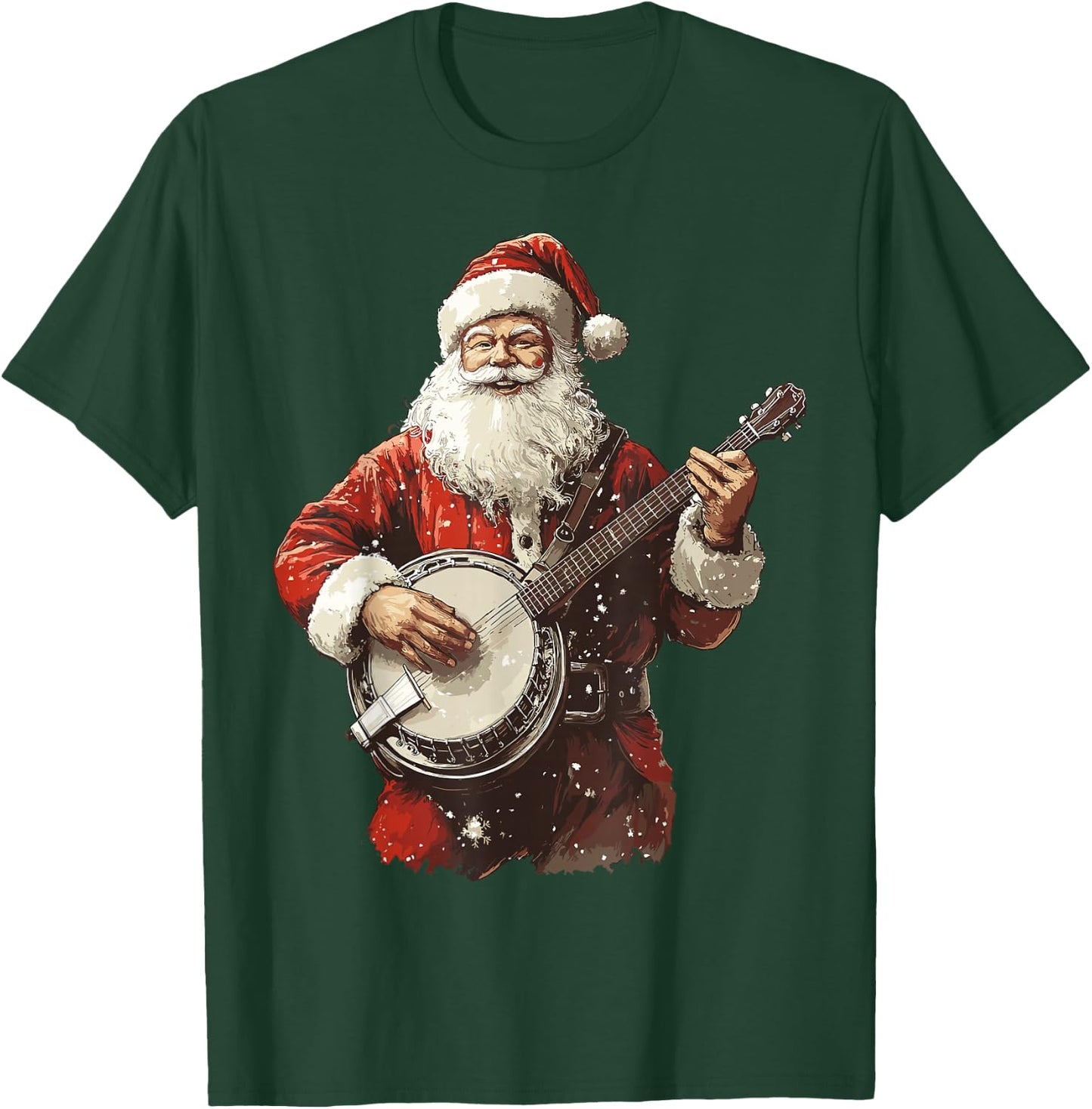 Santa Playing Banjo Funny Bluegrass Banjo Player Christmas T-Shirt - T-Shirt | Forest