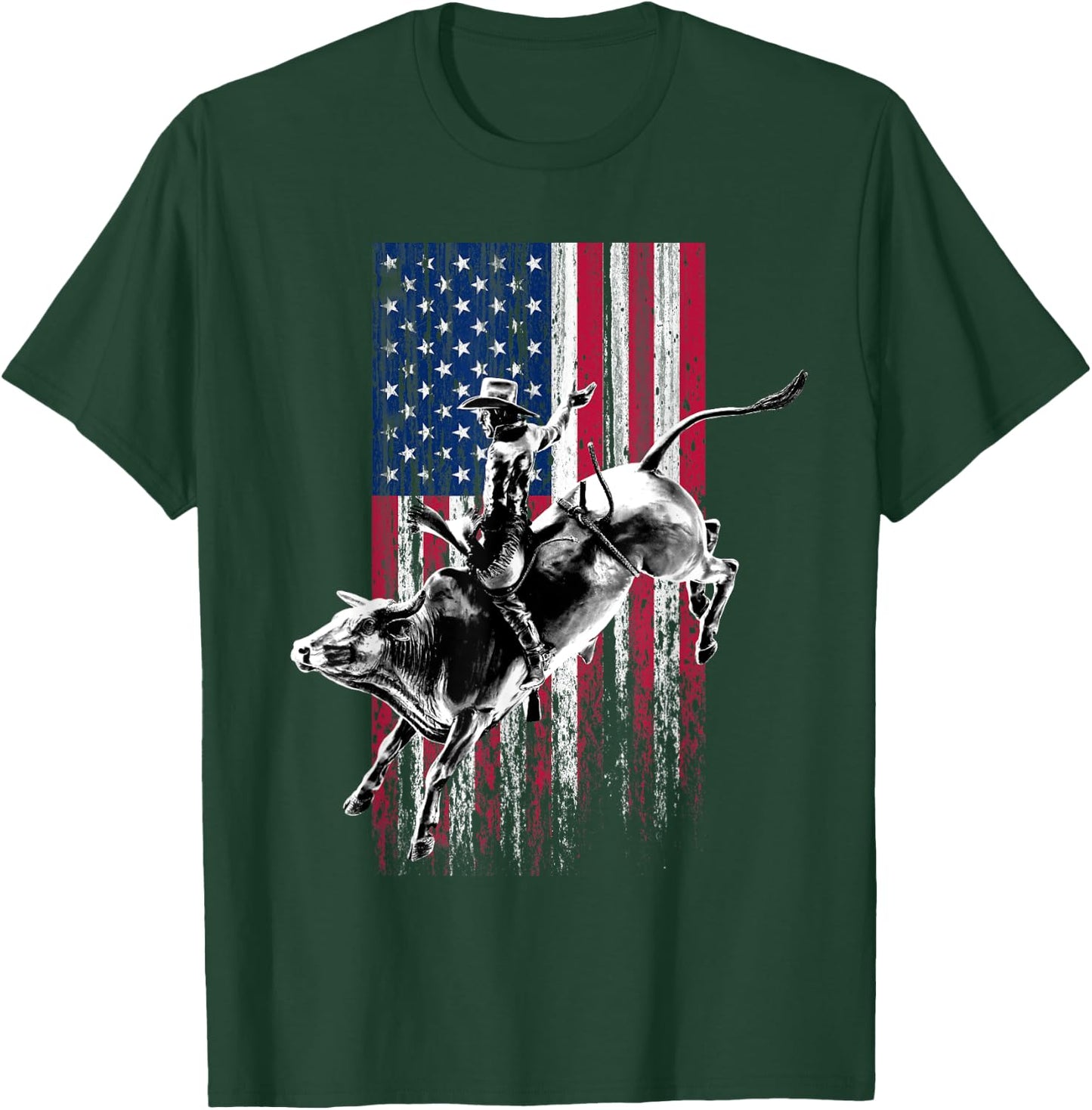 Rodeo Bull Rider Patriotic American Flag for Cowboys T-Shirt - T-Shirt | Forest