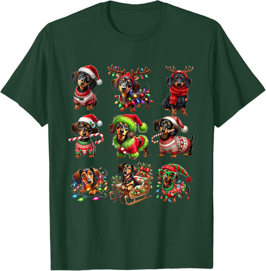 Dachshund Dogs Christmas Merry Woofmas Xmas For Dog Lover Men Women Kids T-Shirt - T-Shirt | Forest