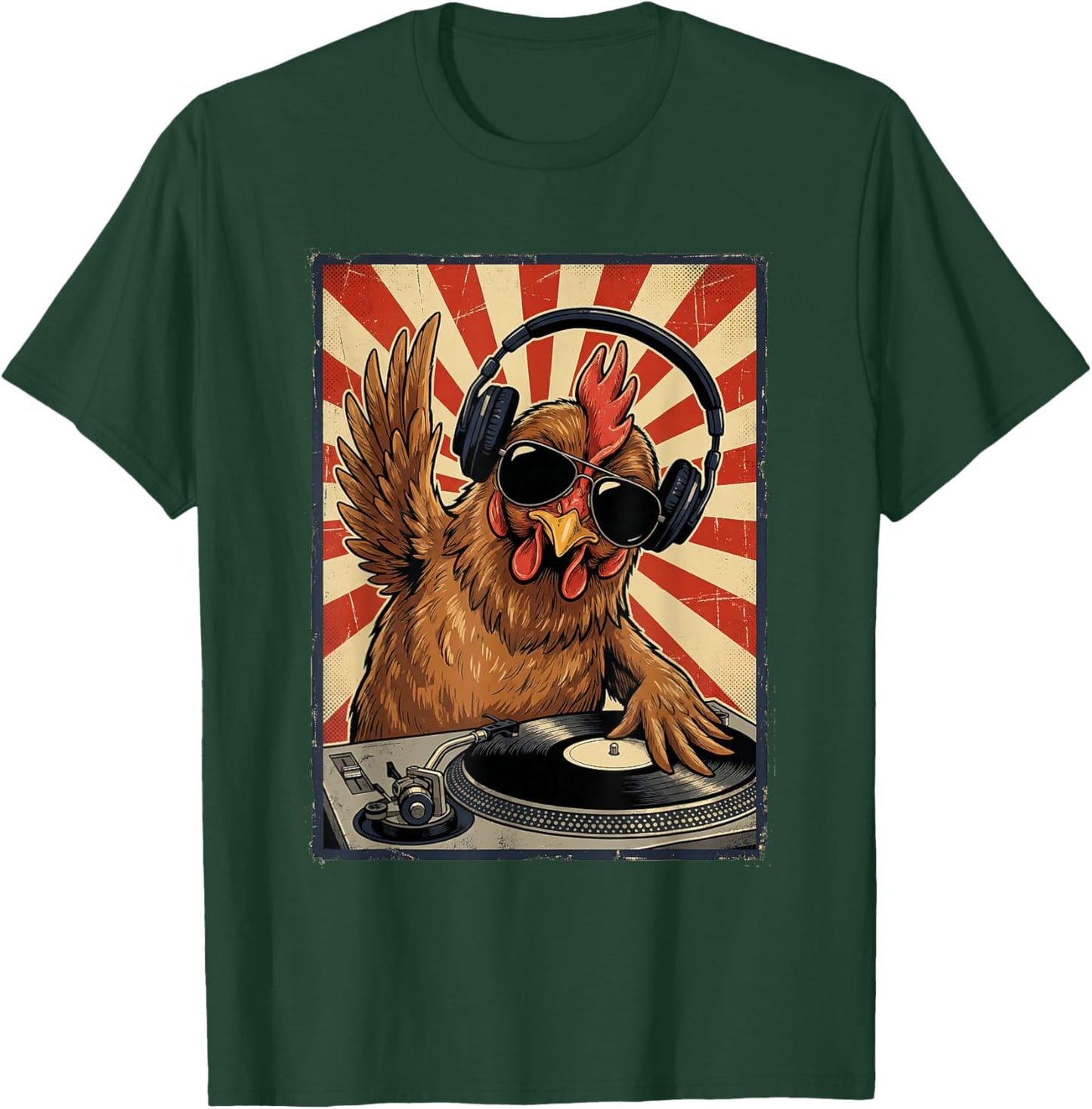 Cool Retro Chicken DJ Funny Rooster Music Men Women Kids T-Shirt - T-Shirt | Forest