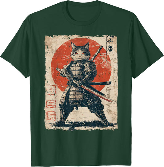 Samurai Cat Warrior Japanese Ukiyo-e Artwork Cat Samurai T-Shirt - T-Shirt | Forest