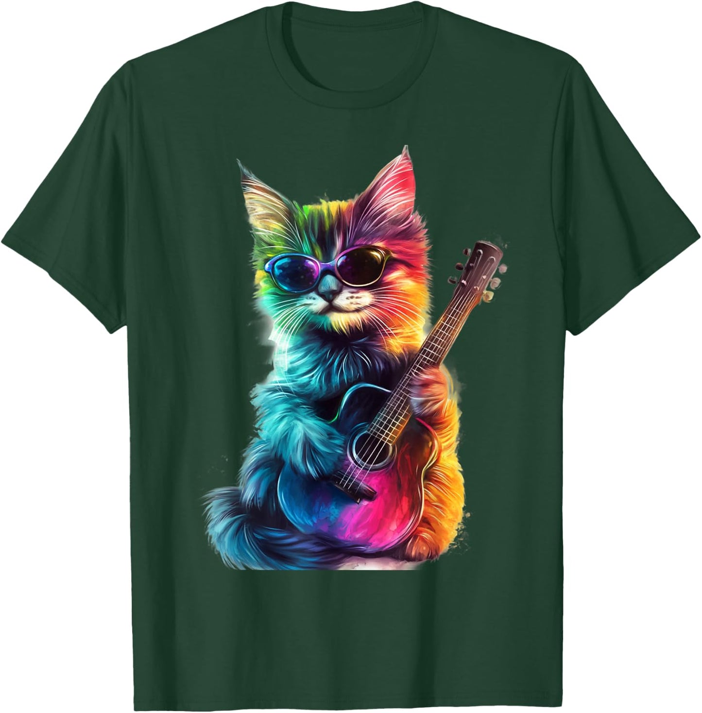 Cool Rainbow Cat Guitar Music Lover Design for Cat Lovers T-Shirt - T-Shirt | Forest