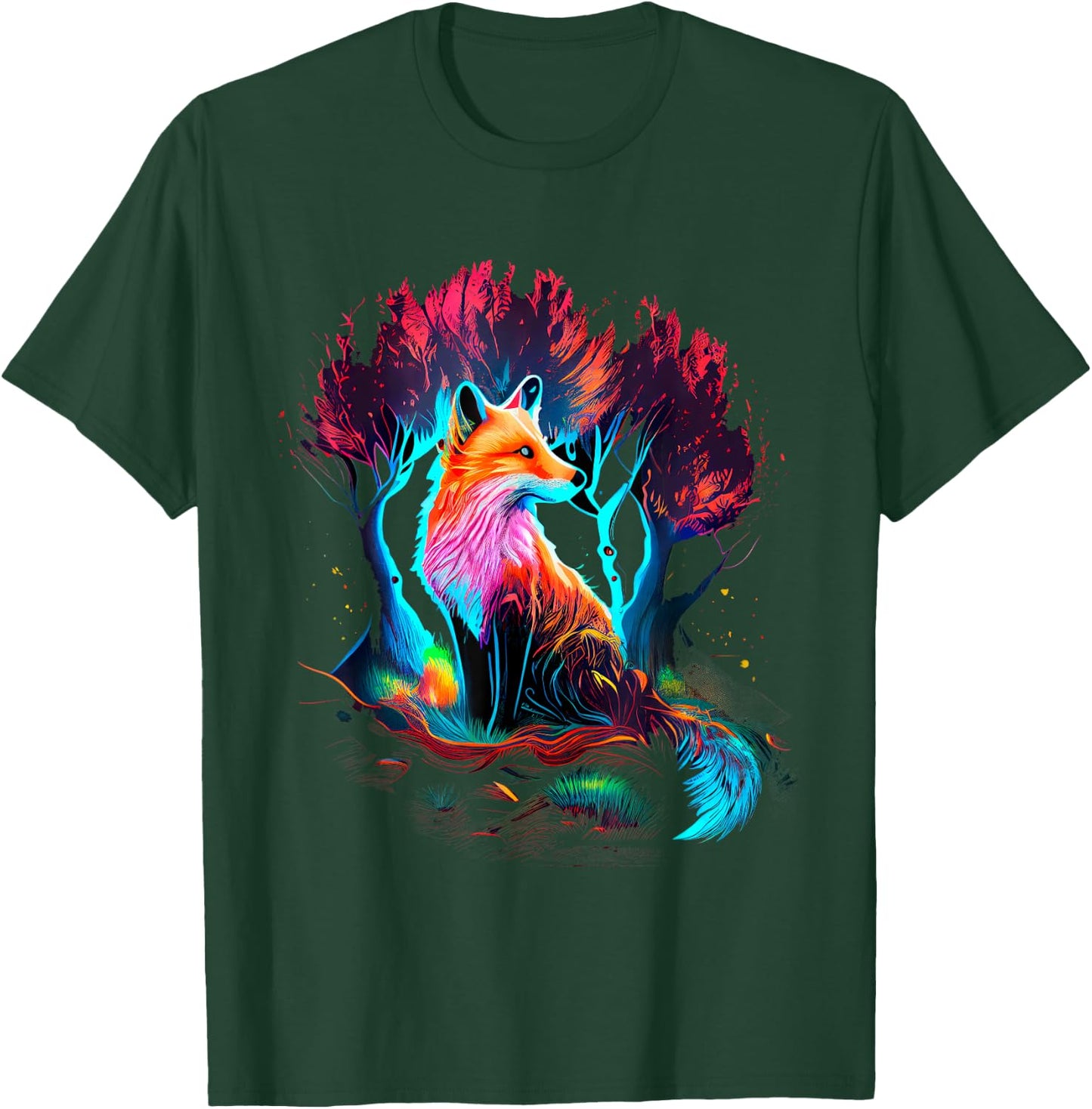 Vibrant Fox Among Colorful Forest Trees T-Shirt - T-Shirt | Forest