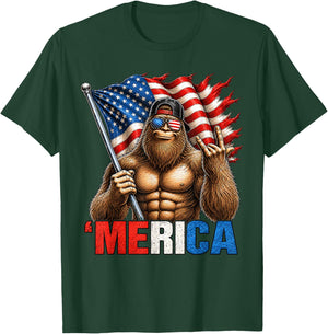 Big Foot Merica US American Flag Patriotic 4th of July T-Shirt - T-Shirt | Forest