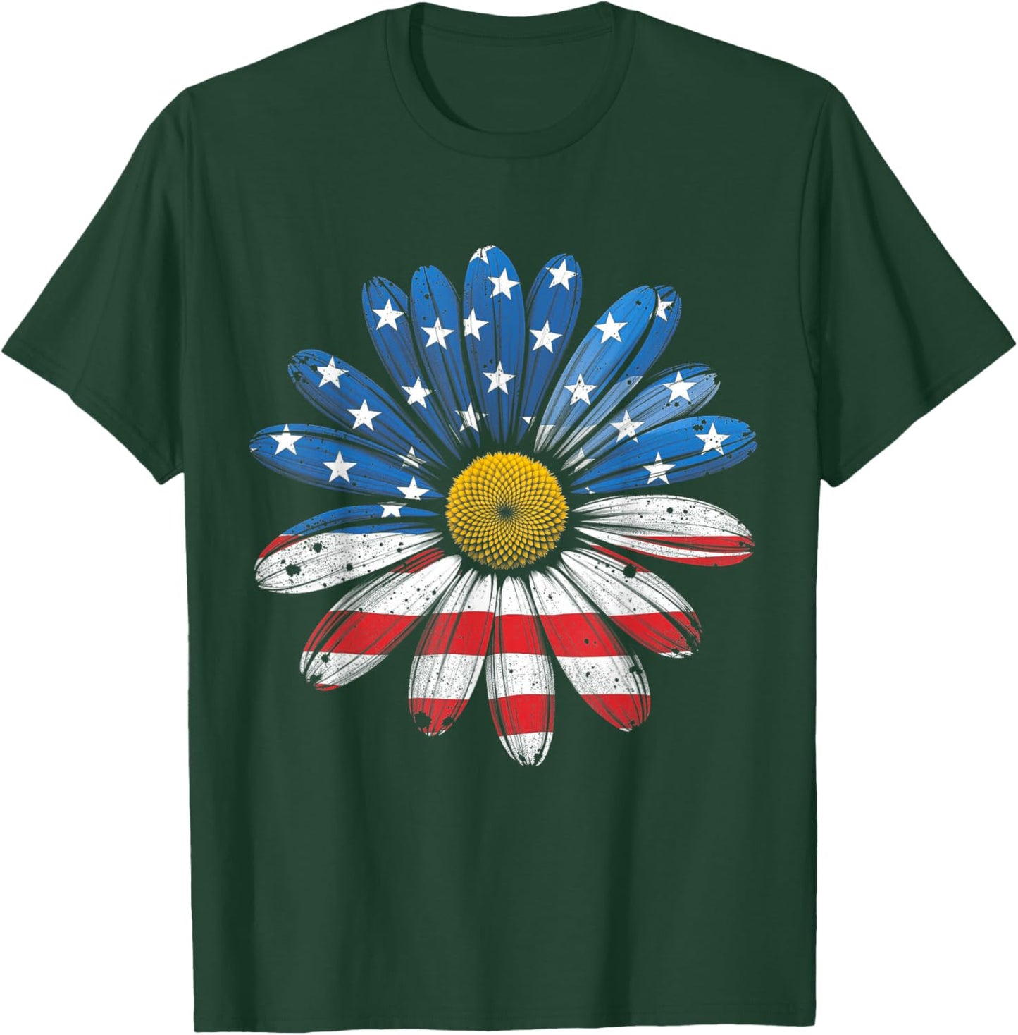 American Flag Flower 4th of July USA Patriotic Women Girls T-Shirt - T-Shirt | Forest