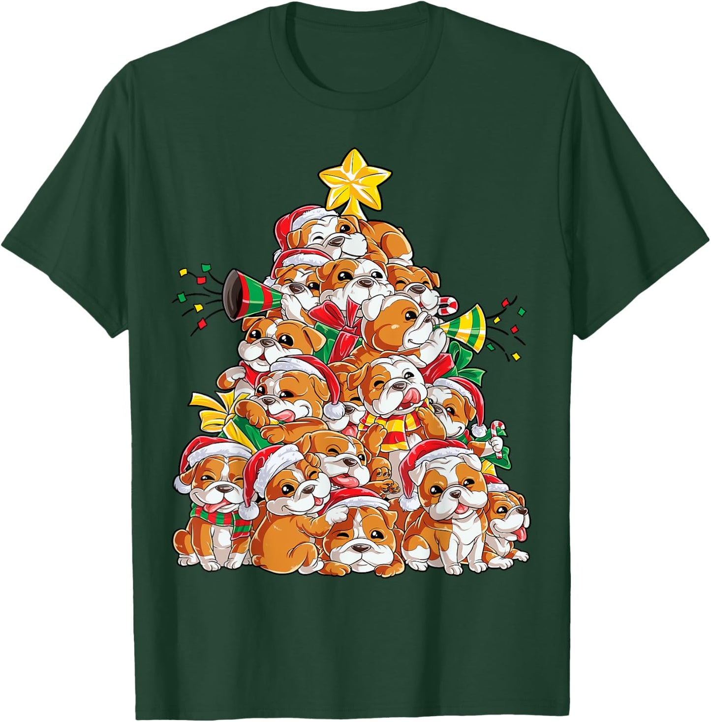 English Bulldog Christmas Tree Dog Santa Xmas Boys Dogmas T-Shirt - T-Shirt | Forest