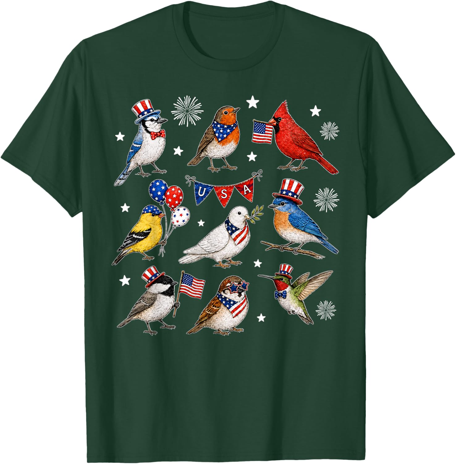USA 250th Anniversary Bird Patriotic American Bird 4th July T-Shirt - T-Shirt | Forest
