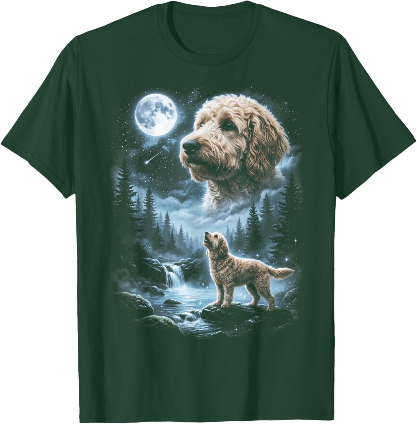 Goldendoodle Howling to the Moon Retro 90's Dog T-Shirt - T-Shirt | Forest