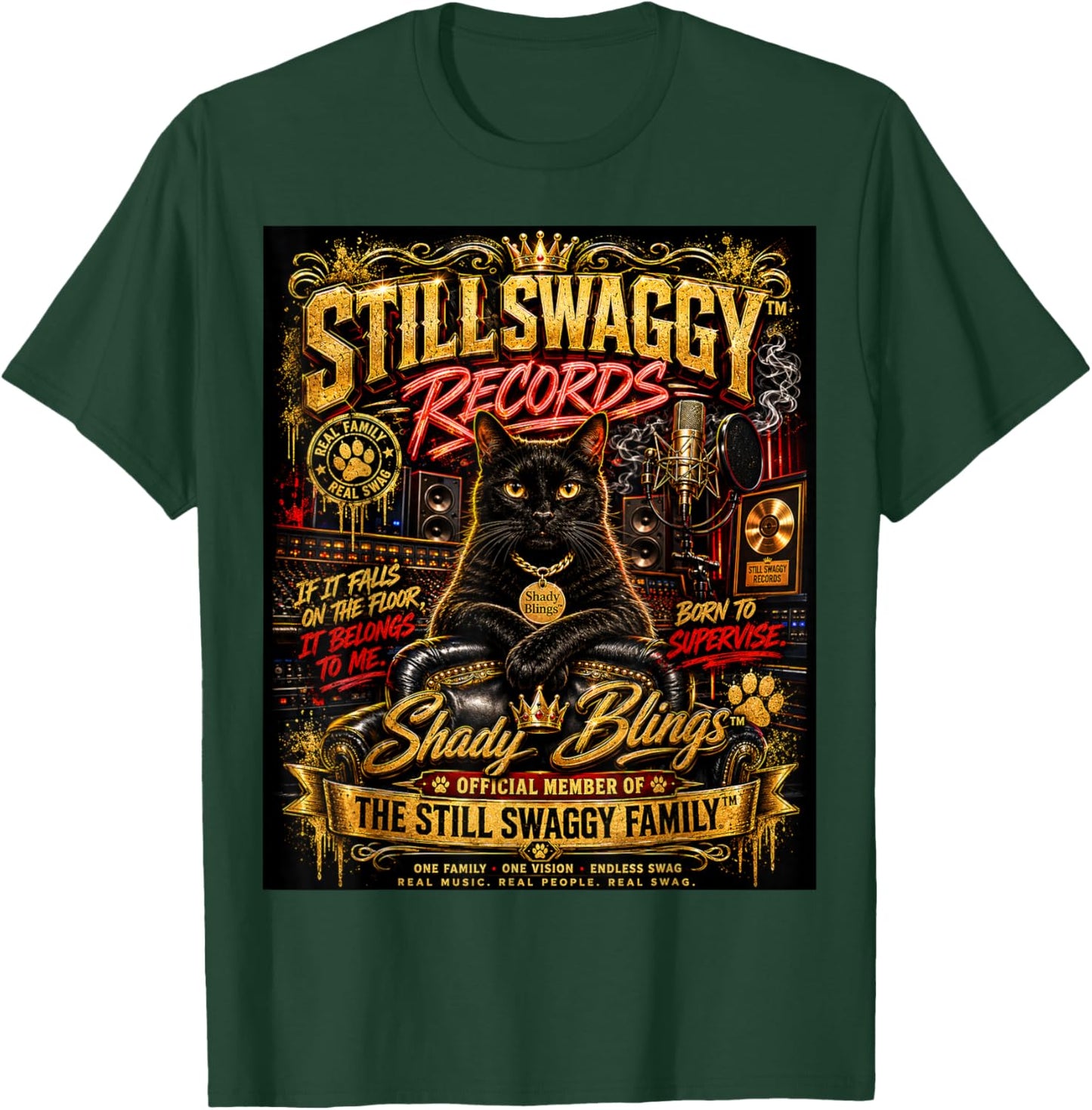 Shady Blings Still Swaggy Records Cat Family Graphic T-Shirt - T-Shirt | Forest