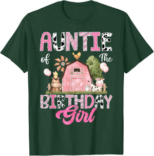 Auntie Of The Birthday Girl Farm Cow Pink 1St Birthday T-Shirt - T-Shirt | Forest