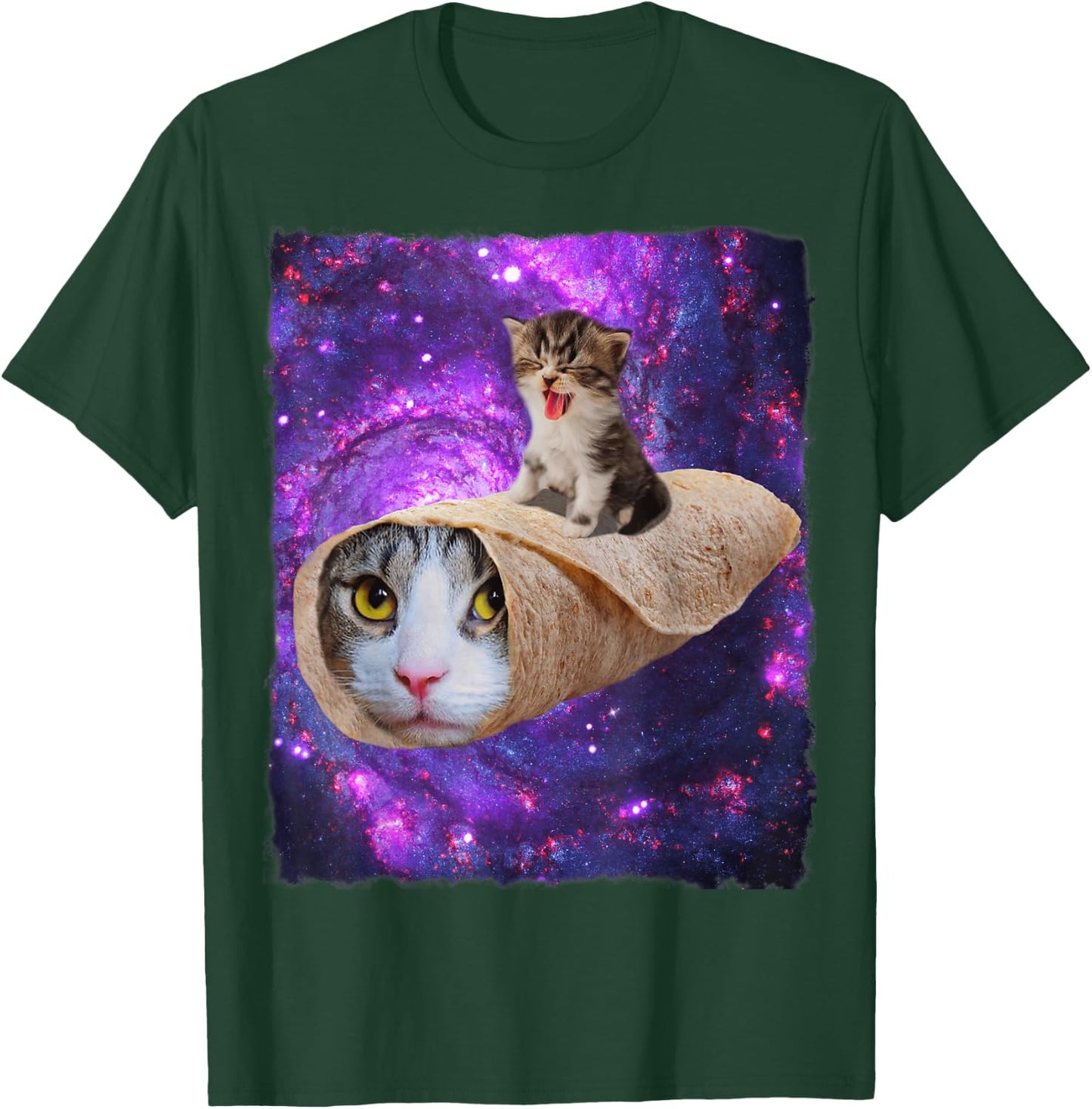 Cute Space Cat Kitty Riding A Burrito Cat In Outer Space T-Shirt - T-Shirt | Forest