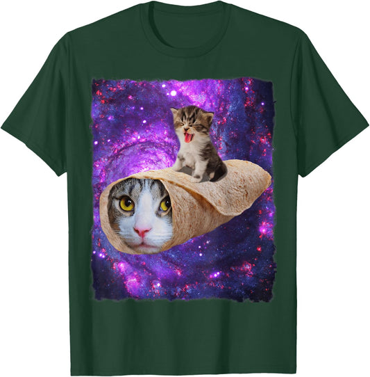 Cute Space Cat Kitty Riding A Burrito Cat In Outer Space T-Shirt - T-Shirt | Forest