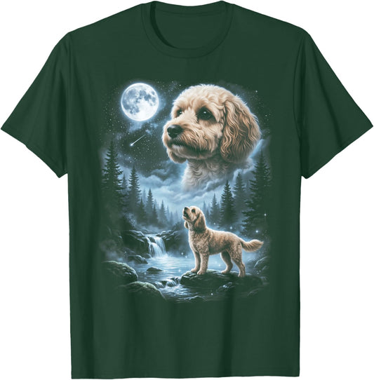 Cavapoo Howling to the Moon Retro 90's Doodle Dog T-Shirt - T-Shirt | Forest