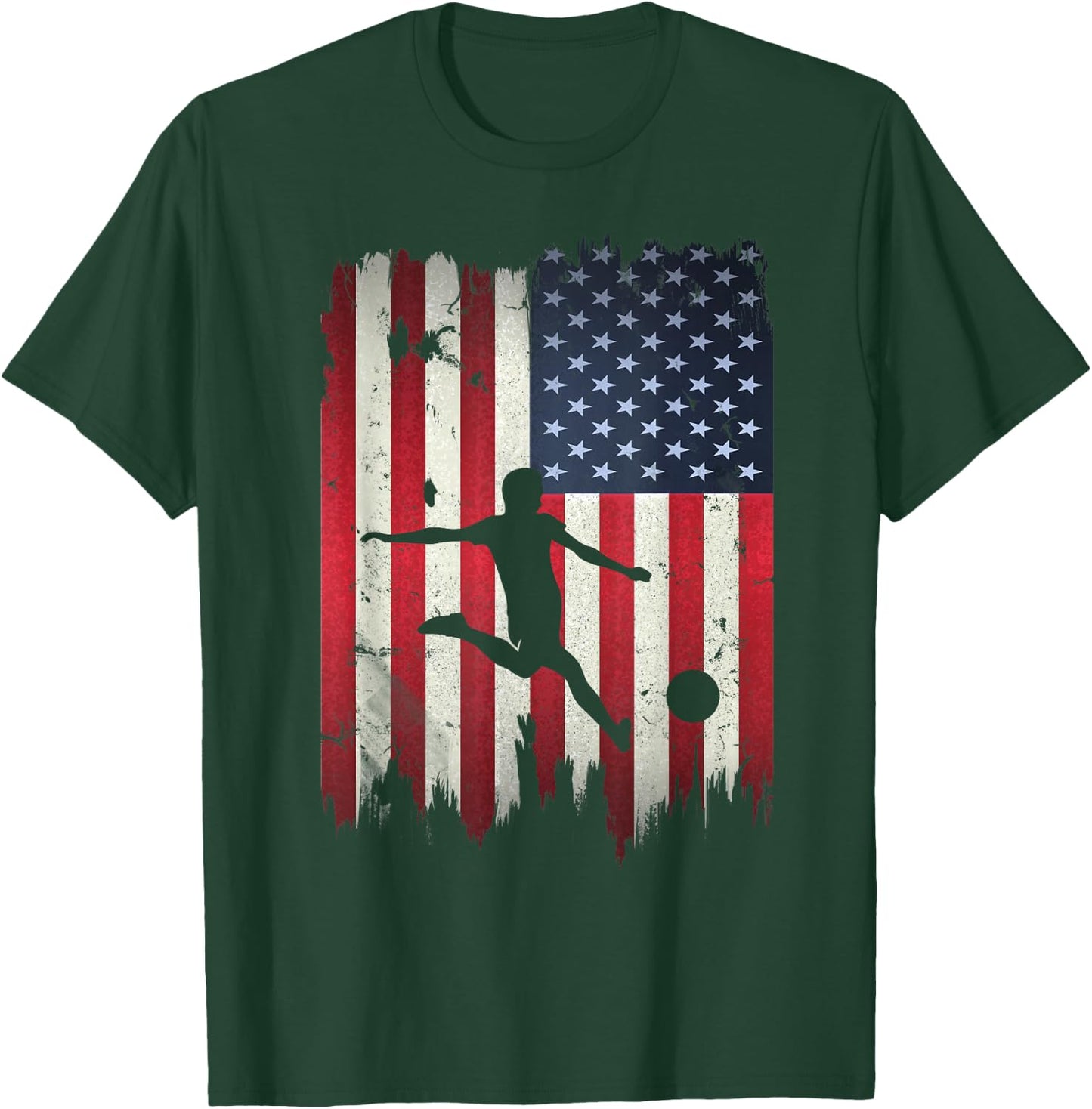 Soccer USA American Flag 4th of July Patriotic Sports T-Shirt - T-Shirt | Forest