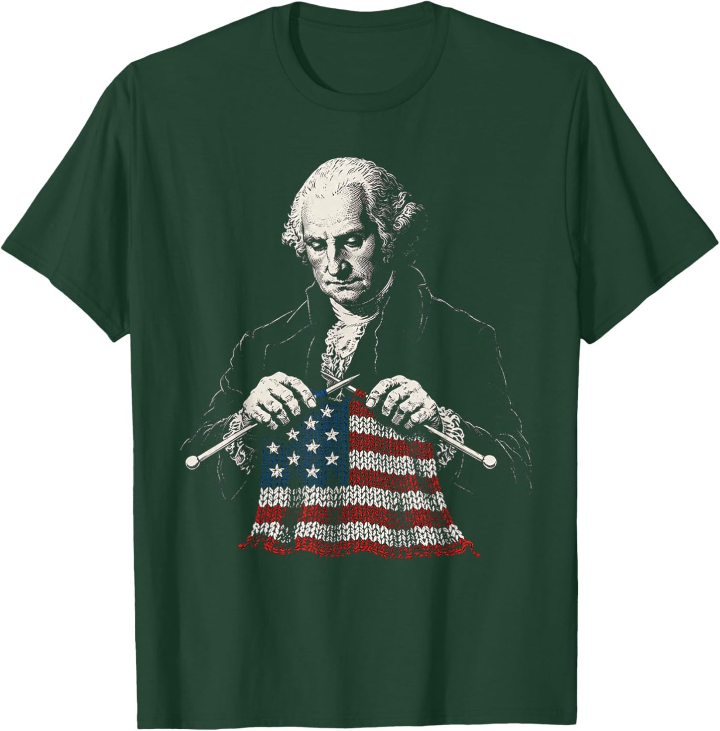 George Knitting America Flag Patriotic Art T-Shirt - T-Shirt | Forest