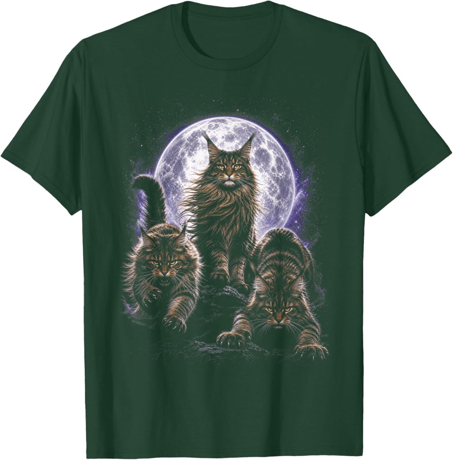 Wild Cats Maine Coon Full Moon Celestial Feline Lover T-Shirt - T-Shirt | Forest