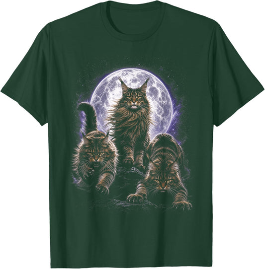Wild Cats Maine Coon Full Moon Celestial Feline Lover T-Shirt - T-Shirt | Forest