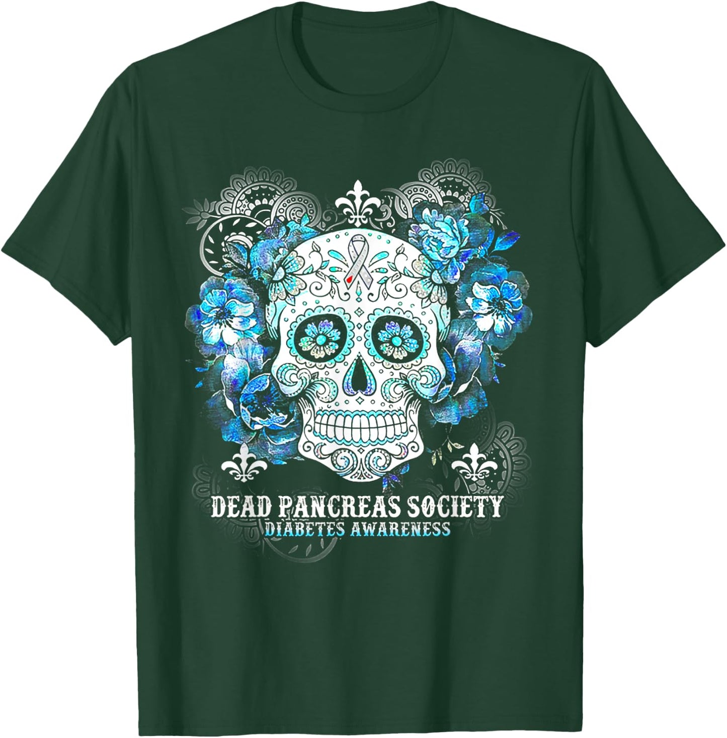 Dead Pancreas Society Diabetes Awareness Skull Flower T-Shirt - T-Shirt | Forest