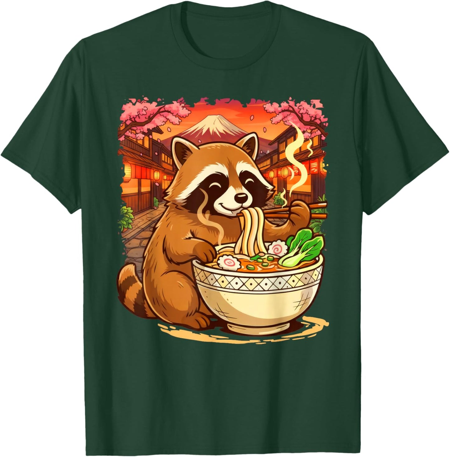Funny Racoon Eating Ramen Japanese Kawaii Feral Anime Lovers T-Shirt - T-Shirt | Forest