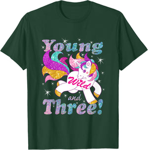 Young Wild and Three (3 year old) Birthday Shirt Girl Outfit T-Shirt - T-Shirt | Forest