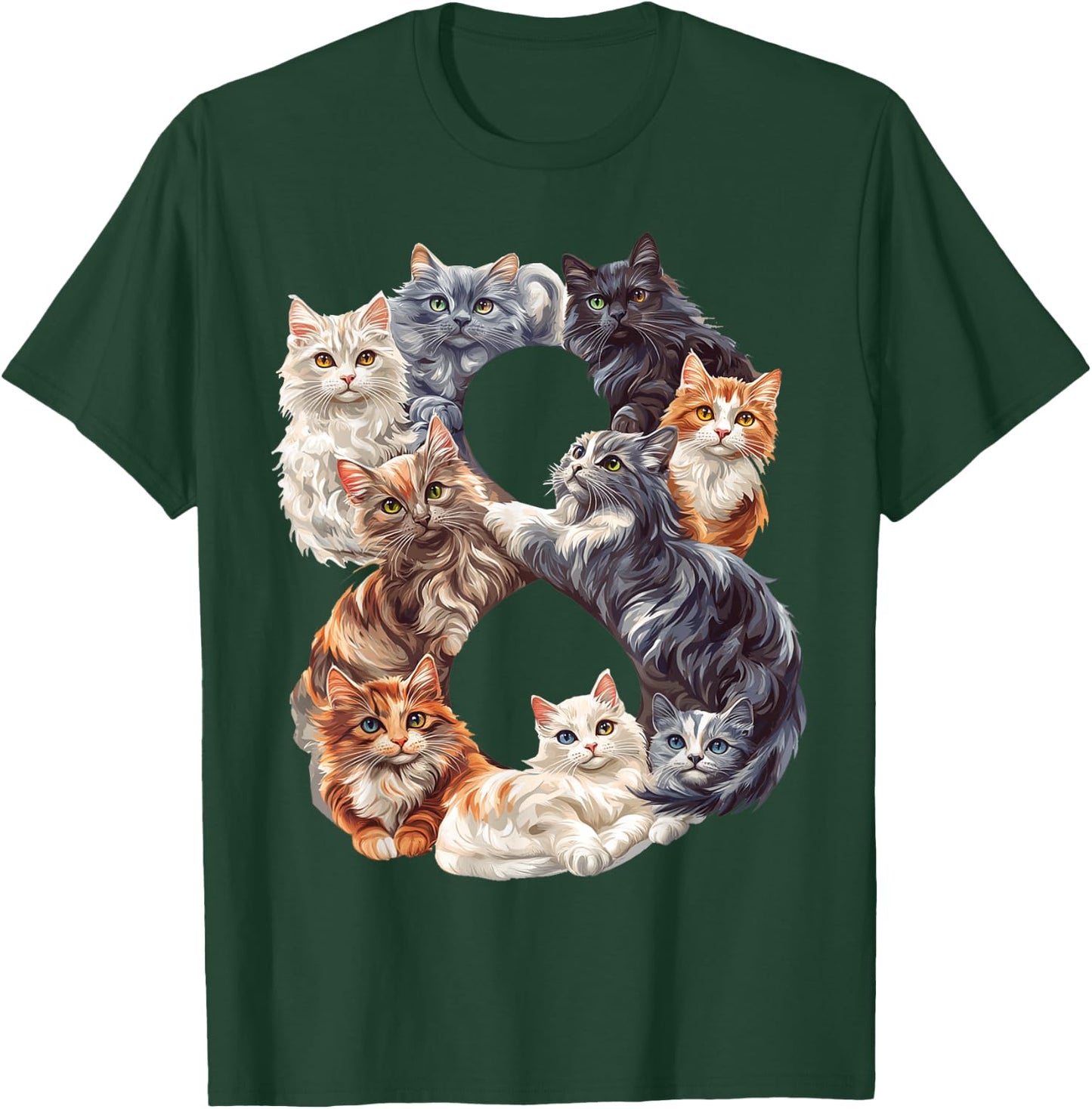 Fun 8th Birthday Kittens Cats Themed 8 Year Old Kids Girls T-Shirt - T-Shirt | Forest