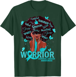 American African Black Women Queen Cervical Cancer Warrior T-Shirt - T-Shirt | Forest