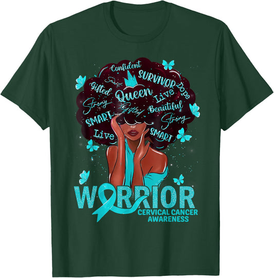 American African Black Women Queen Cervical Cancer Warrior T-Shirt - T-Shirt | Forest