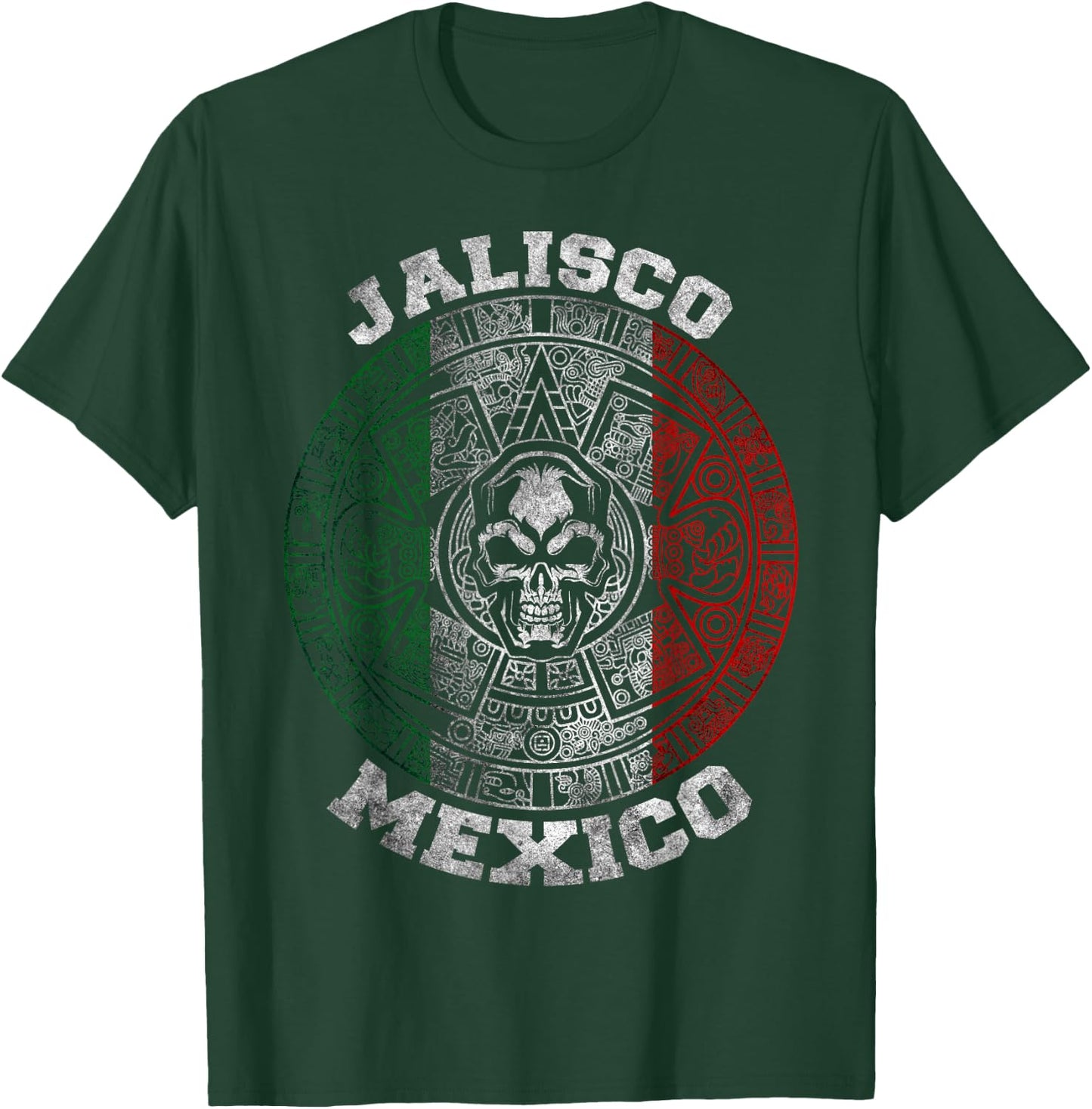 Jalisco Aztec Mayan Calendar Skull. Mexican Pride Symbol T-Shirt - T-Shirt | Forest