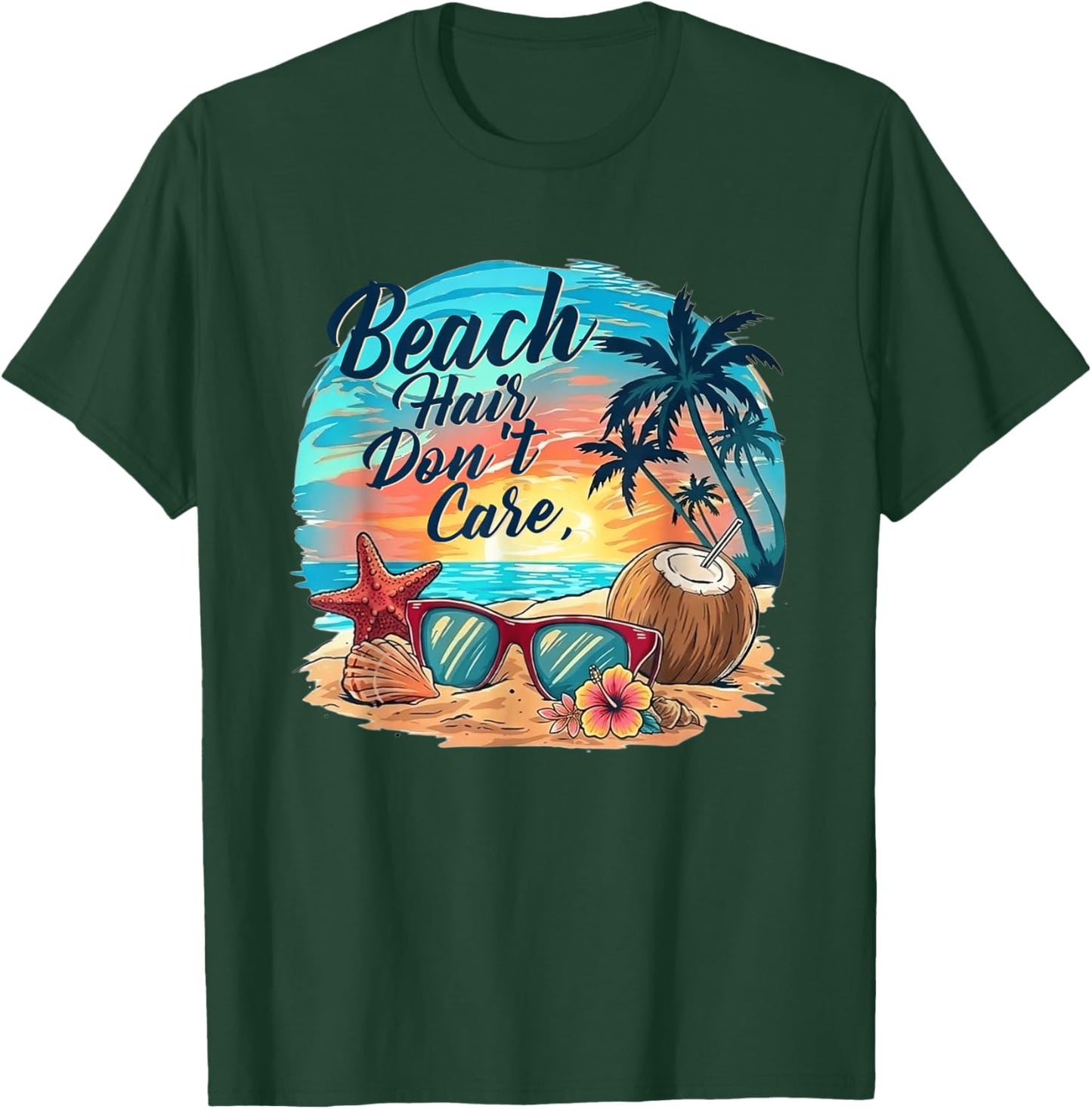 Beach Hair Don't Care Coconut Sunglasses Beach Summer T-Shirt - T-Shirt | Forest