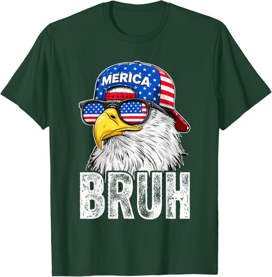 Bruh Bald Eagle Sunglasses American 4th of July Funny Merica T-Shirt - T-Shirt | Forest